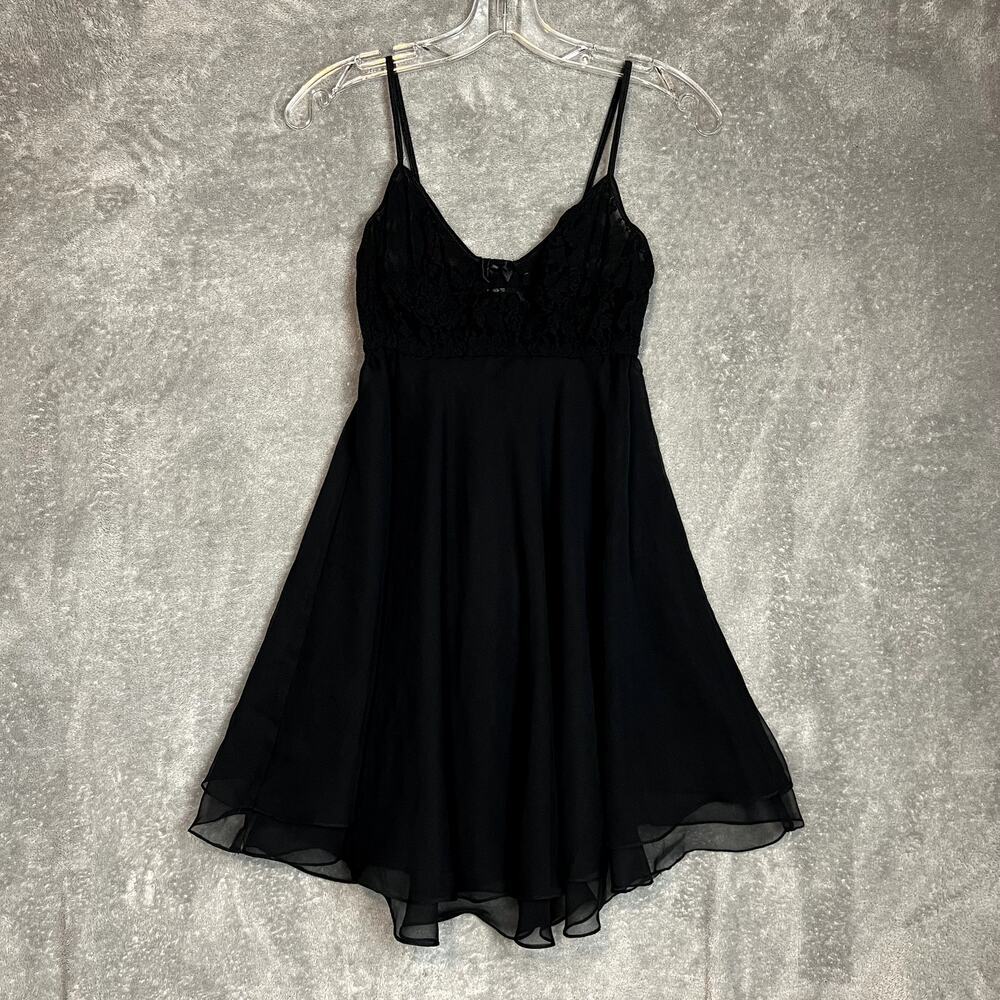 VTG Gold Label Victorias Secret‎ Camisol Nightgown Womens S Black Lace Romantic